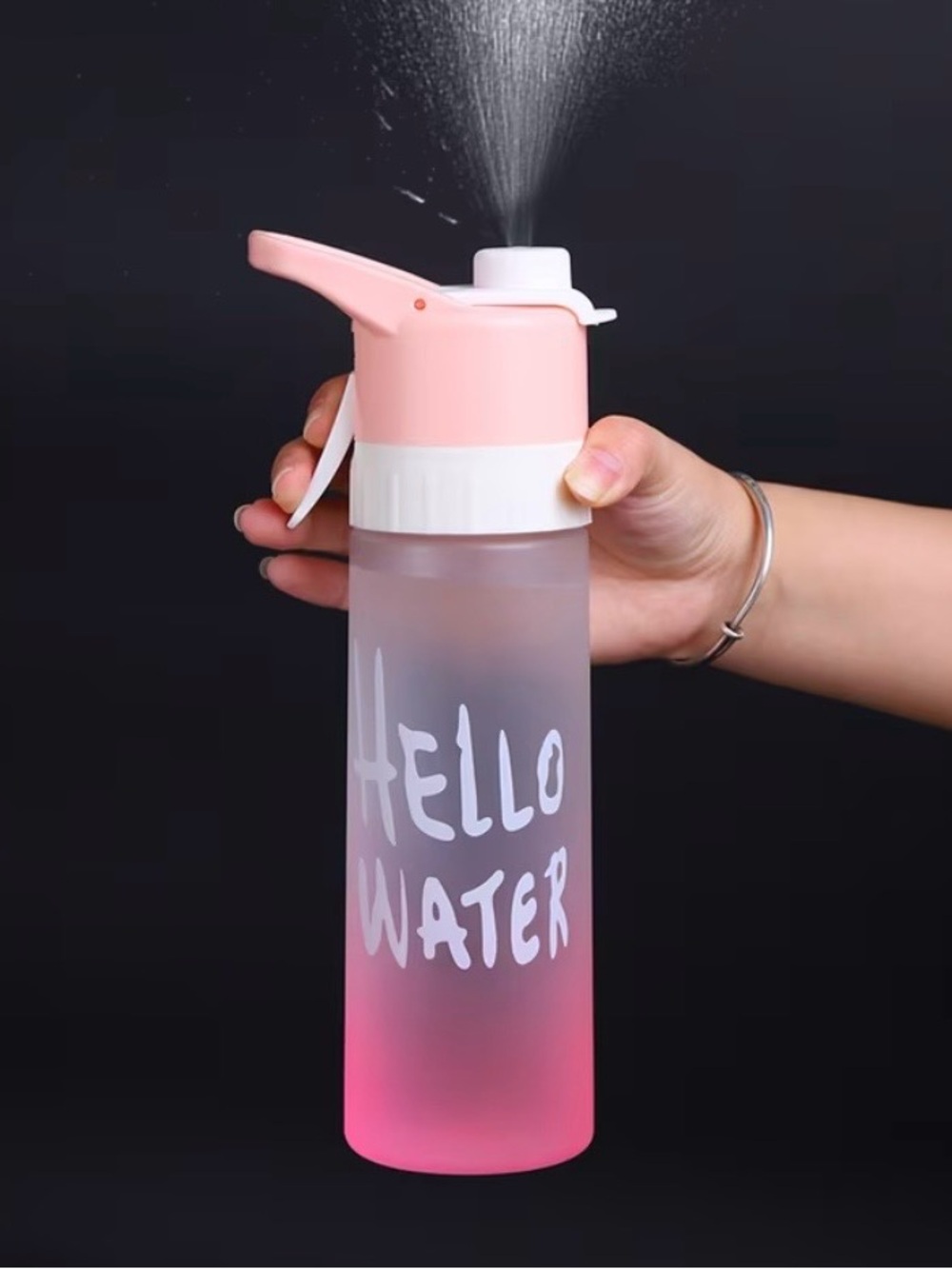 Gradient Color'Hello Water' Water Bottle with Mister 650 ml - Picture 4 of 16